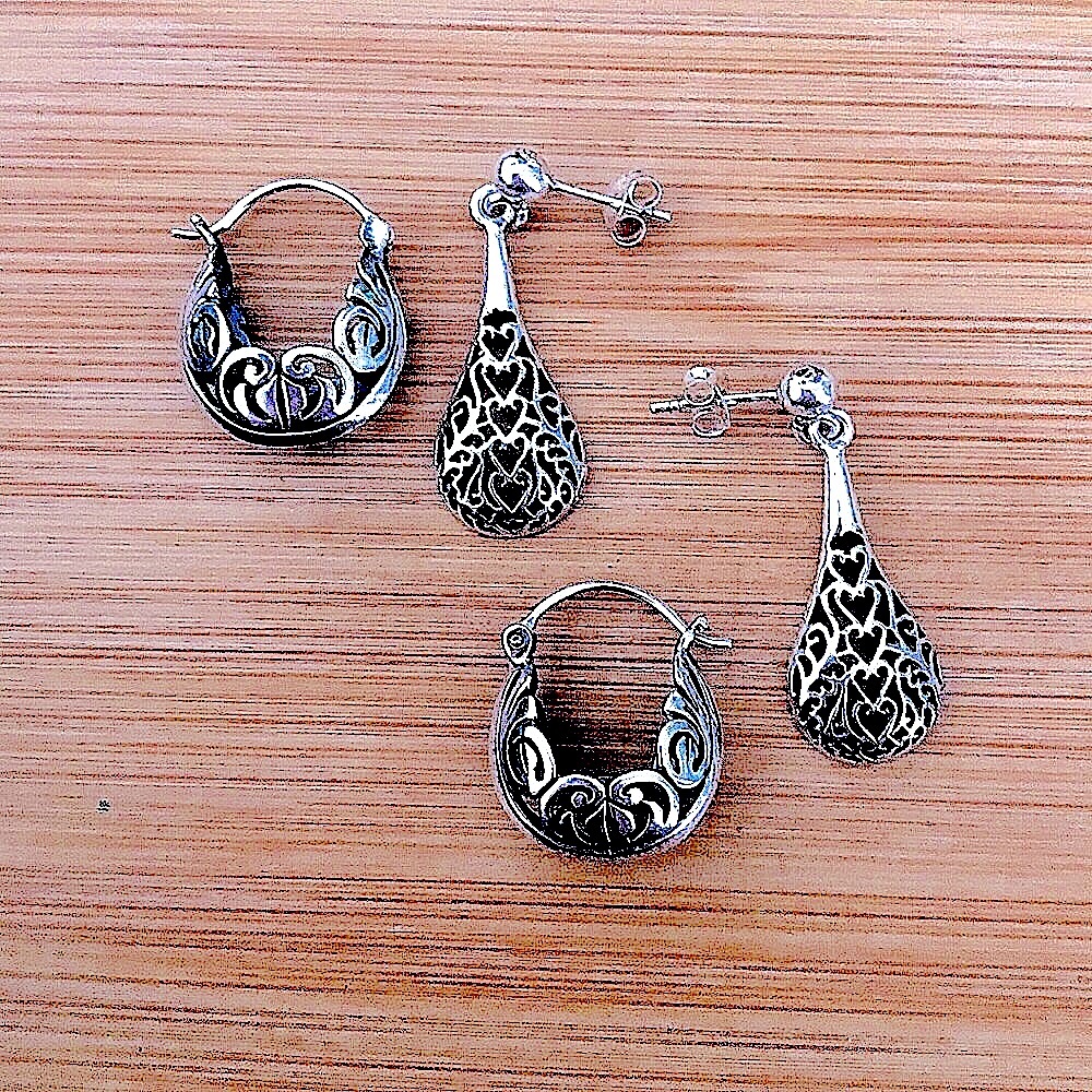 $44 2Pairs Estate Pierced Earrings Sterling 8.4 Grams Designer Mark & 925 - Picture 3 of 9